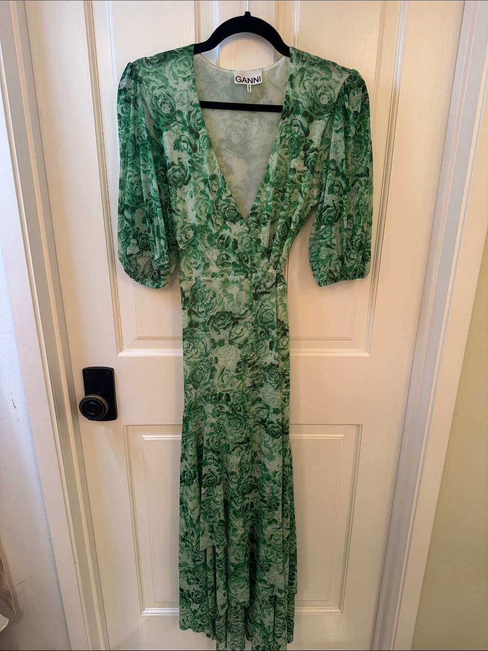 NWOT GANNI Green Floral Wrap High-Low Dress
